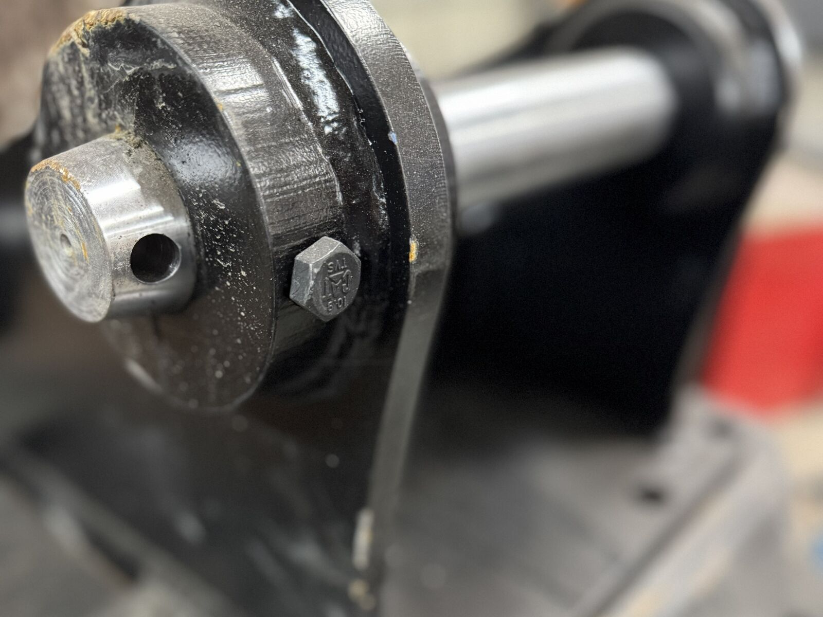 Freshly rebuilt pin boss with a new machined pin installed